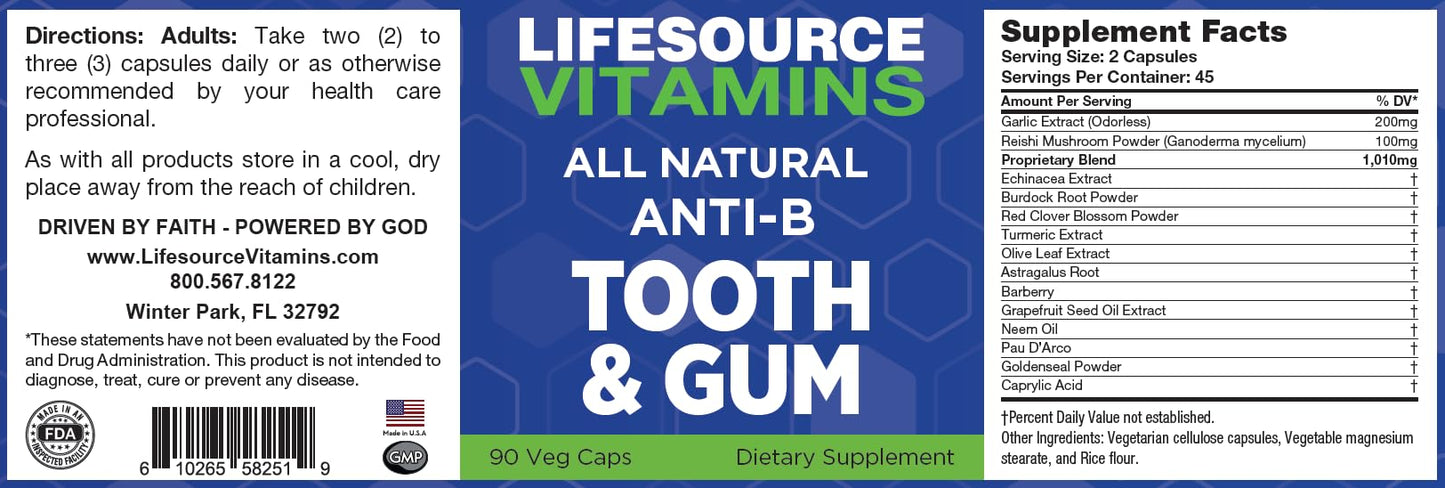 LifeSourceVitamins Tooth & Gum Anti-B Support – 90 Caps – Proprietary Formula | LVs