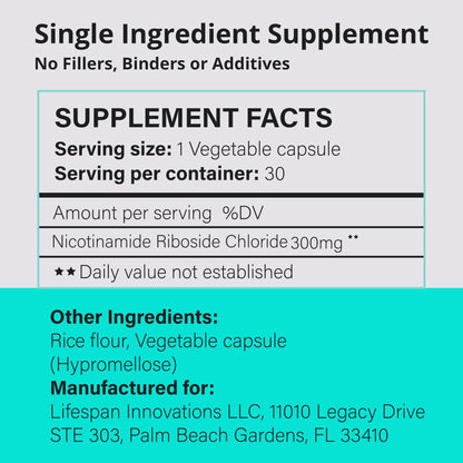 Pure NR 300mg by Lifespan Innovations – NAD⁺ Support & Healthy Aging