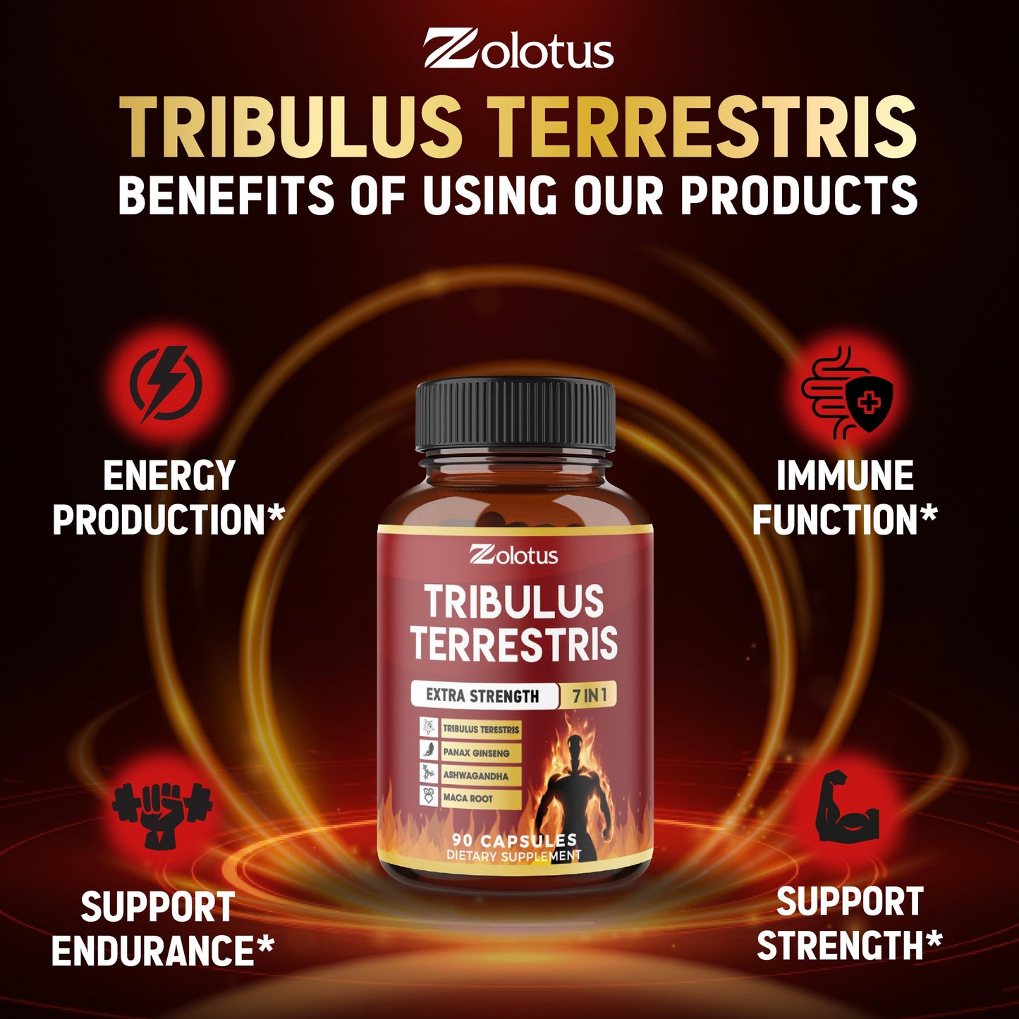 Tribulus Terrestris Capsules with Ashwagandha, Panax Ginseng, Saw Palmetto, Maca, Shilajit — 90 Capsules (3-Month Supply)