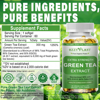 Green Tea Extract Softgels | High Absorption EGCG 50% | Energy & Immune Support