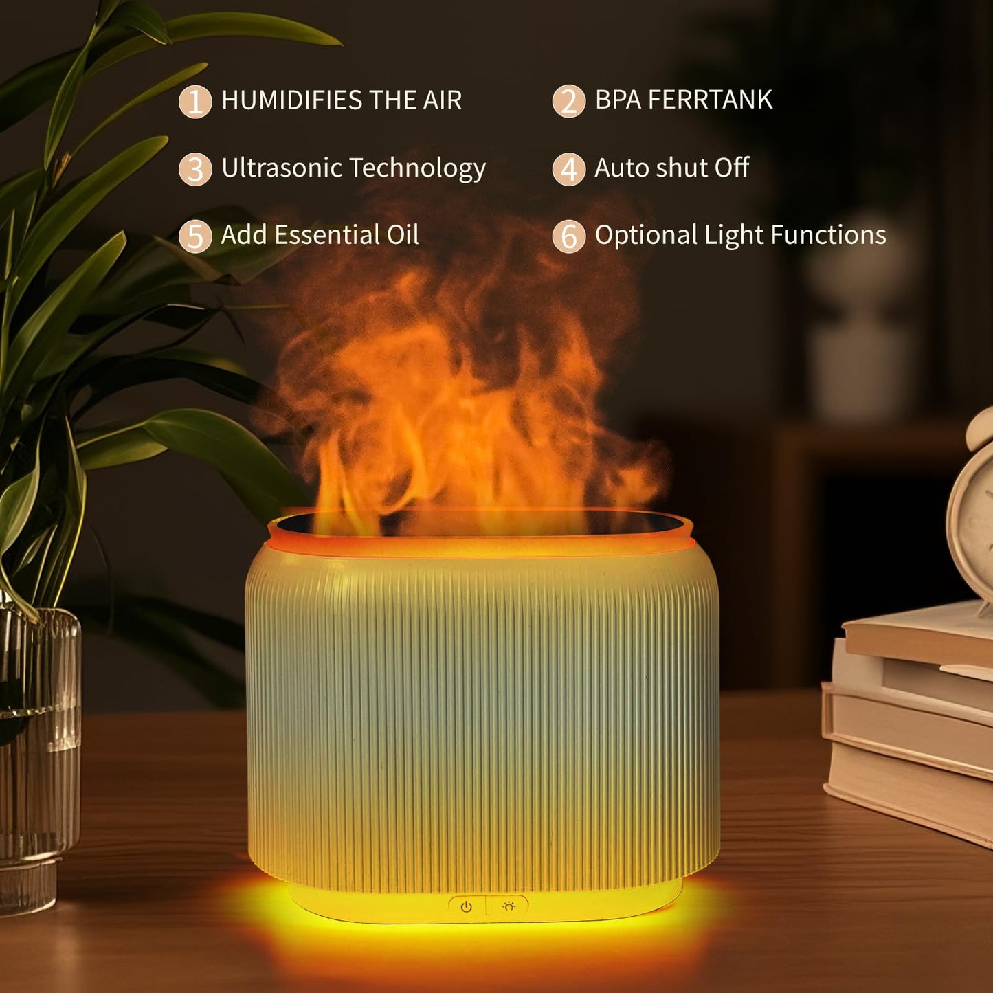 LIFFY Essential Oil Diffuser - Fireplace Flame, LED Mood Lights & Quiet Humidifier
