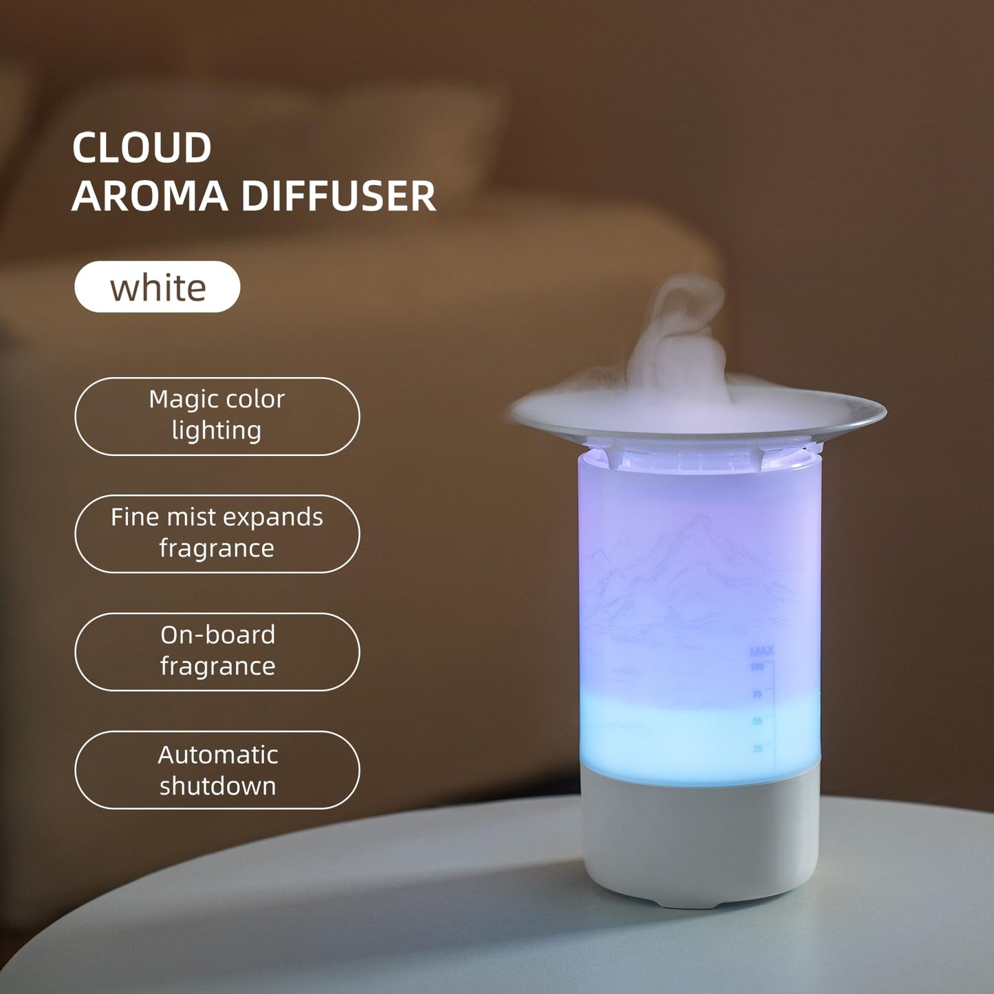 Lifgtzyn Essential Oil Diffuser for Home 100ml Humidifier – USB Powered, 7 LED Lights, Auto Shut-Off, White
