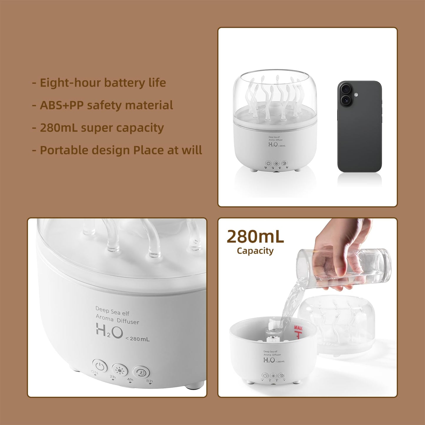 Lifgtzyn Jellyfish Diffuser 280ml - Remote Control, 7-Color LED Night Light, Auto Shut-Off
