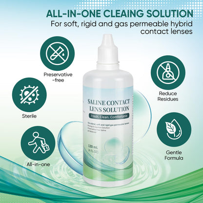 LIFVEAN Saline Contact Lens Solution for Soft & Rigid Gas Permeable Lenses | 4 Fl Oz | 4 Pack