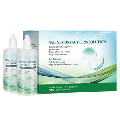 LIFVEAN Saline Contact Lens Solution for Soft & Rigid Gas Permeable Lenses | 4 Fl Oz | 4 Pack