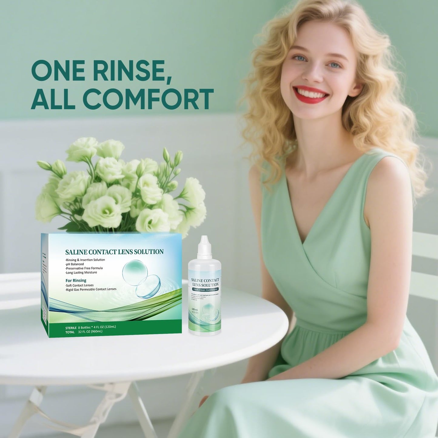 LIFVEAN Saline Contact Lens Solution for Soft & Rigid Gas Permeable Lenses | 4 Fl Oz | 4 Pack