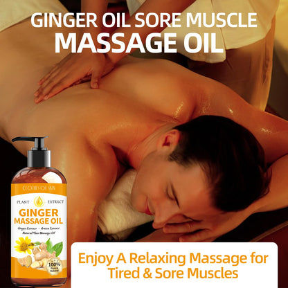 Ginger Oil Massage Oil for Therapy, Lymphatic Drainage, Sore Muscle Relief | Arnica