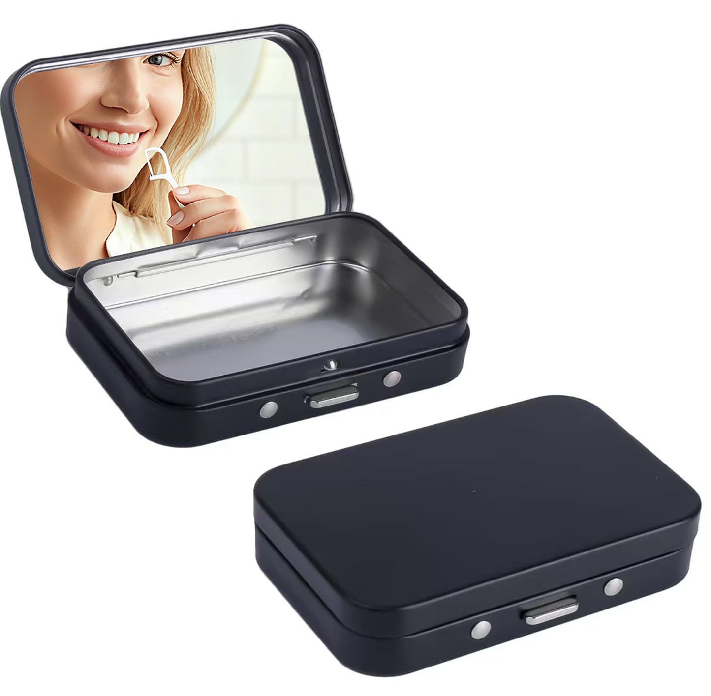 LIGHUFEIC 2Pack Dental Floss Portable Case with Mirror – Travel Floss Holder (Black)