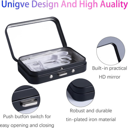 LIGHUFEIC 2Pack Dental Floss Portable Case with Mirror – Travel Floss Holder (Black)