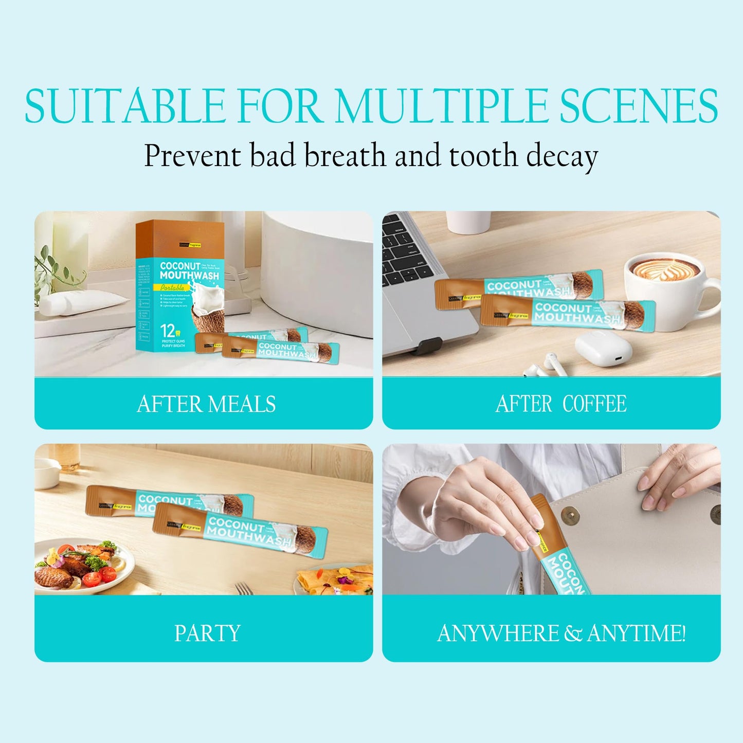 Liillya Coconut Mouthwash – Travel Size Packets, Alcohol-Free, TSA Compliant