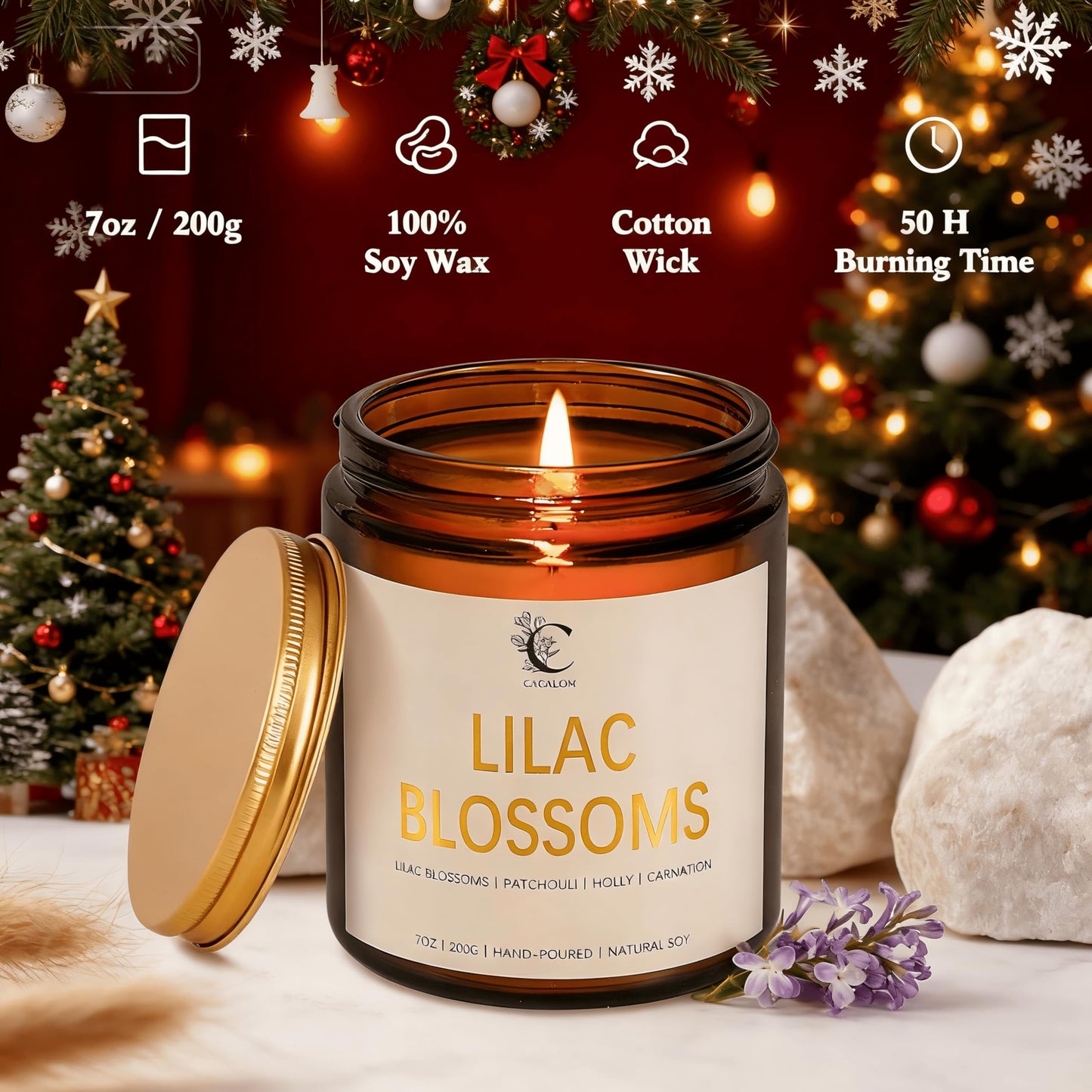 Lilac Scented Candles for Fall Decor - 7oz Long-Lasting Floral Aromatherapy