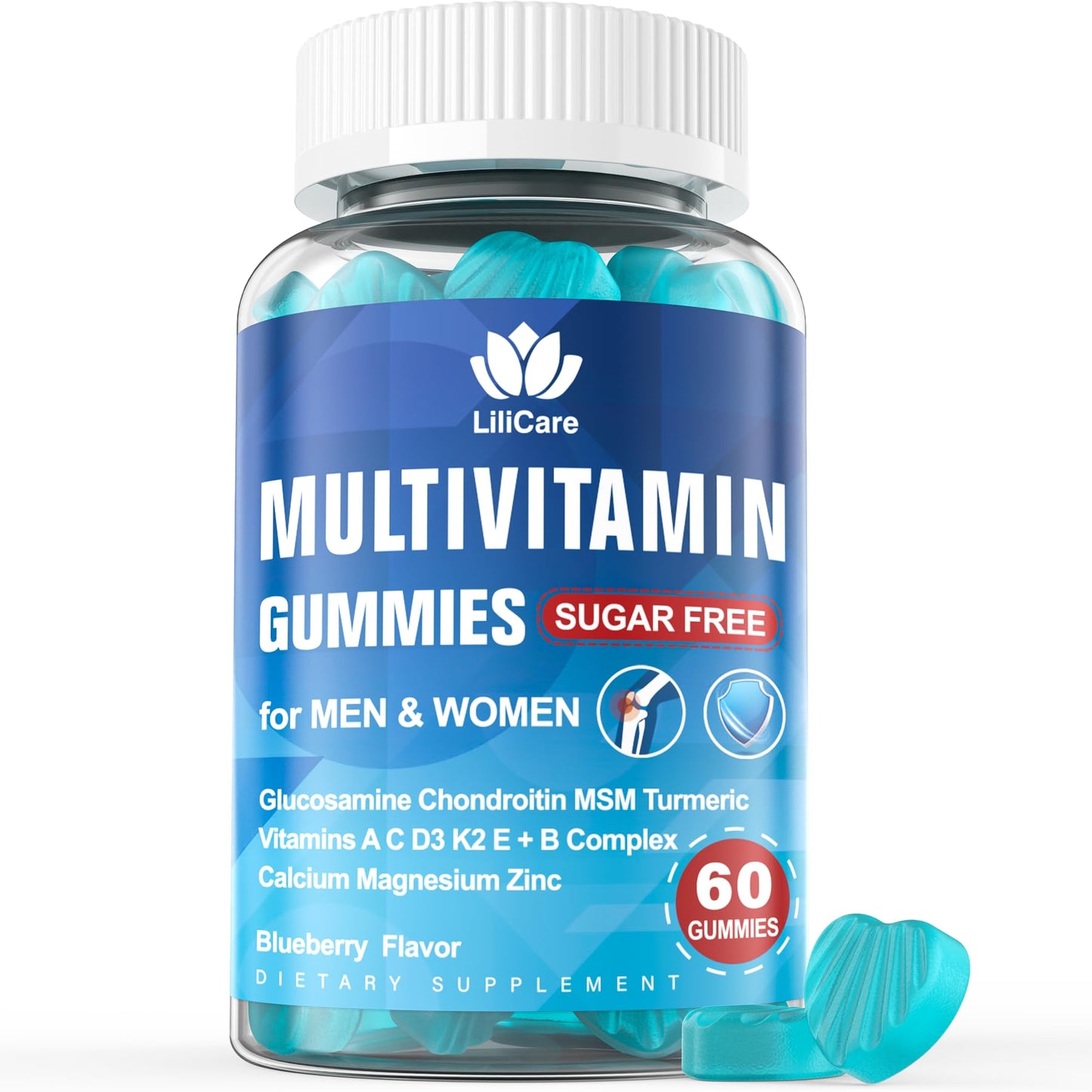 LILICARE Sugar Free Methylated Multivitamin 50+ Gummies with Glucosamine Chondroitin MSM
