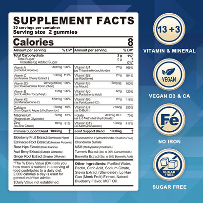 LILICARE Sugar Free Methylated Multivitamin 50+ Gummies with Glucosamine Chondroitin MSM
