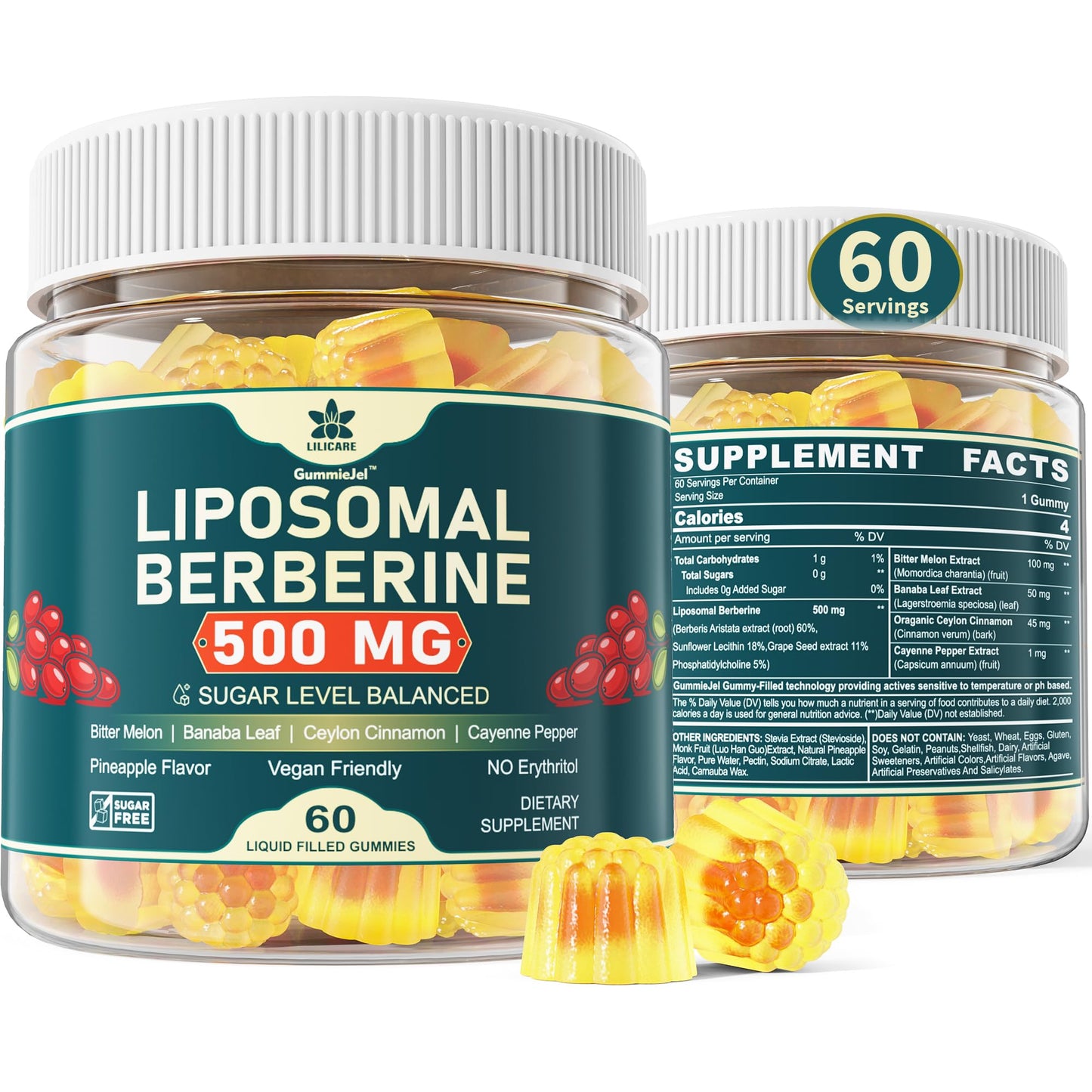 LILICARE Berberine 500mg Liposomal Gummies – Once Daily Metabolism Support, AMPK Activation, Sugar Free, Vegan | 60 Count