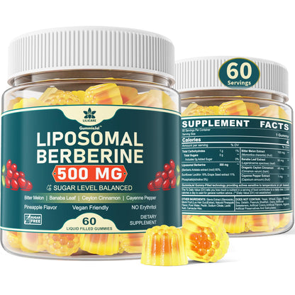 LILICARE Berberine 500mg Liposomal Gummies – Once Daily Metabolism Support, AMPK Activation, Sugar Free, Vegan | 60 Count