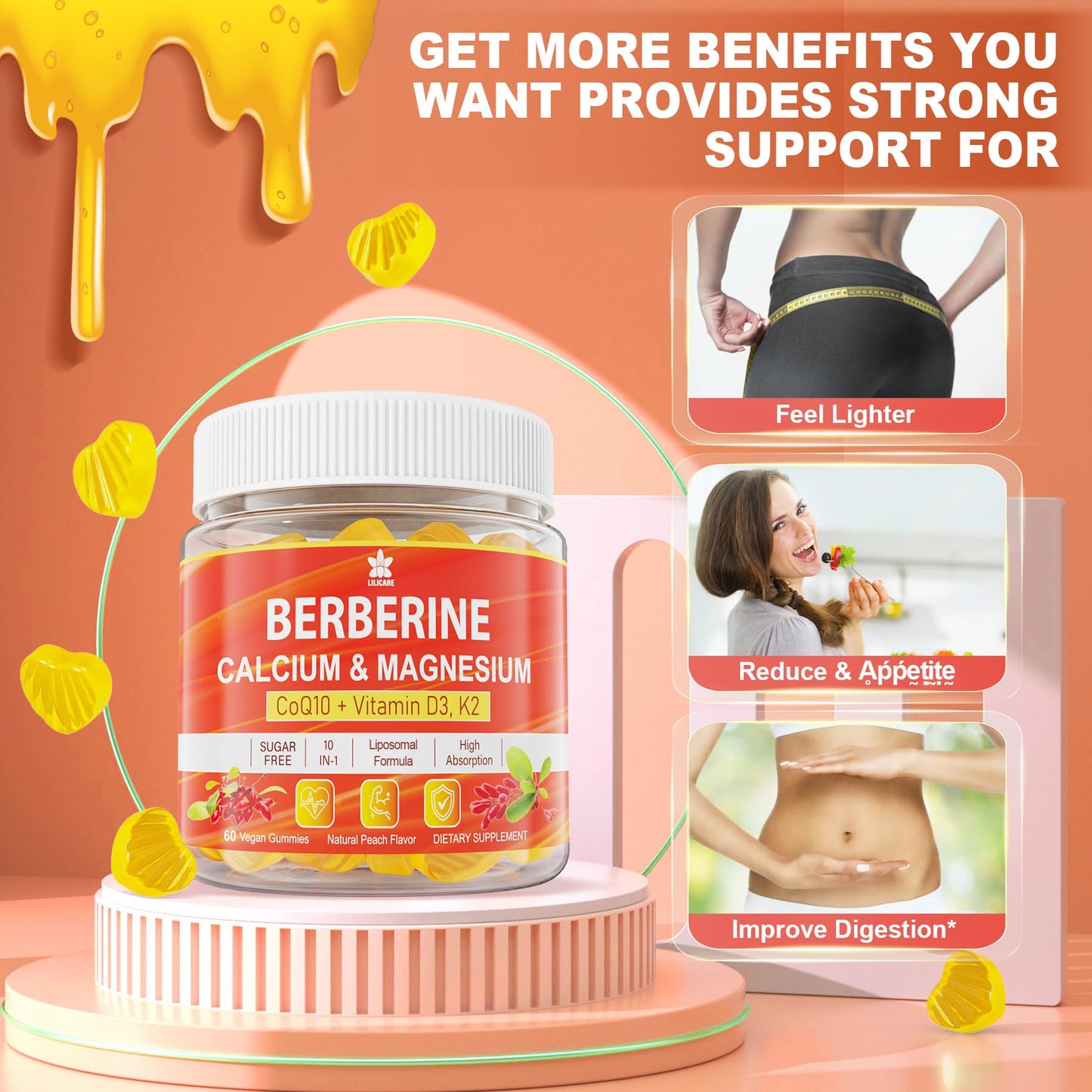 LILICARE Berberine Gummies – Sugar Free with Liposomal Berberine, Magnesium, Calcium, AMPK Activator – Pack of 2