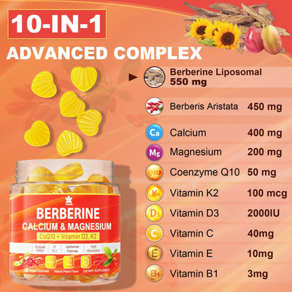 LILICARE Berberine Gummies – Sugar Free with Liposomal Berberine, Magnesium, Calcium, AMPK Activator – Pack of 2