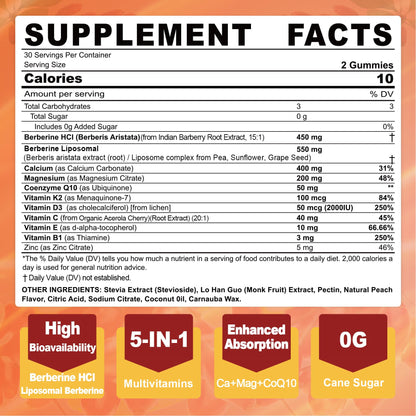 LILICARE Berberine Gummies – Sugar Free with Liposomal Berberine, Magnesium, Calcium, AMPK Activator – Pack of 2