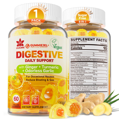 LILICARE Ginger Chews Gummies - Nausea & Digestive Support (60-count, Sugar Free)