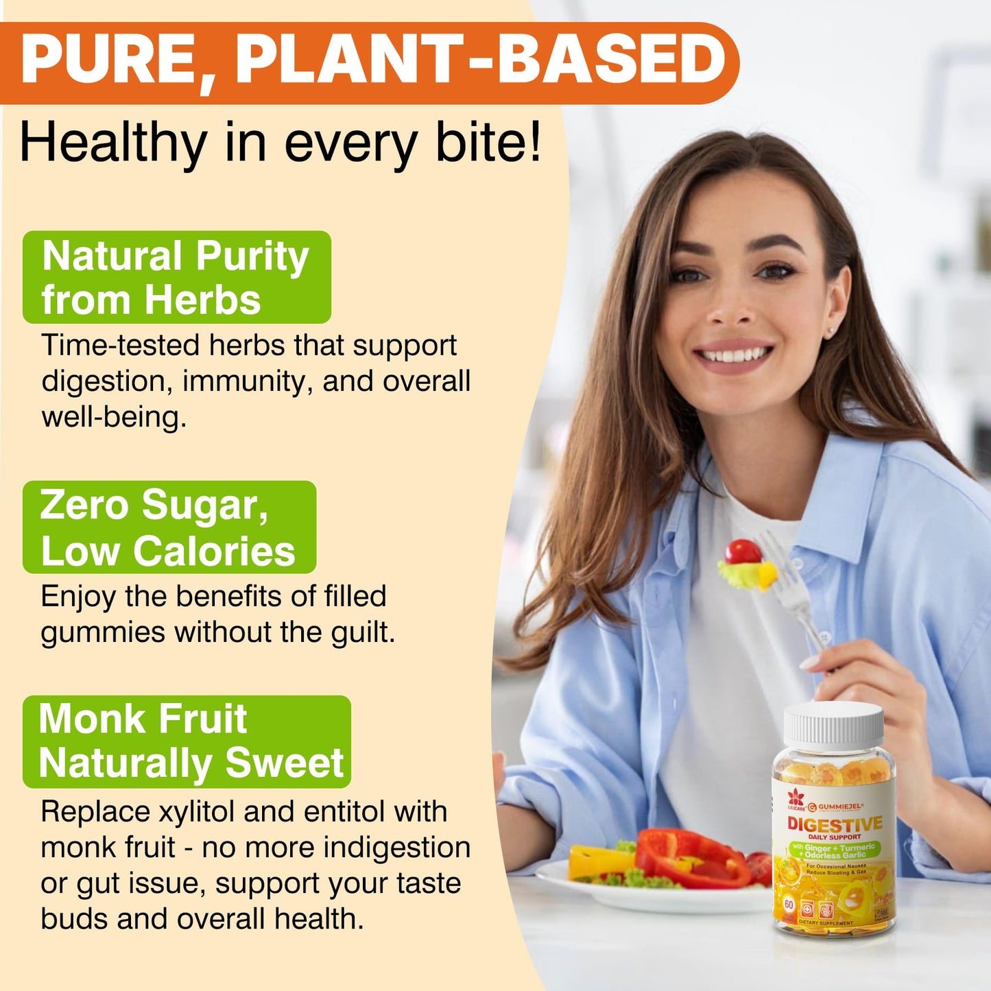 LILICARE Ginger Chews Gummies - Nausea & Digestive Support (60-count, Sugar Free)