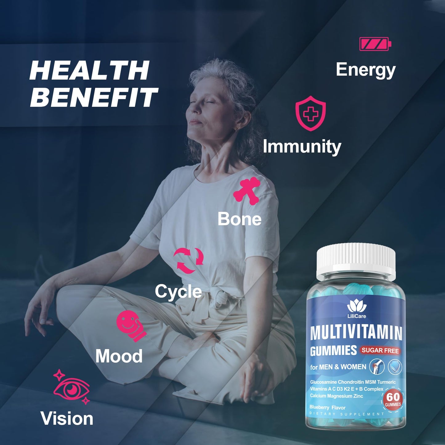 LILICARE Sugar Free Methylated Multivitamin 50+ Gummies with Glucosamine Chondroitin MSM
