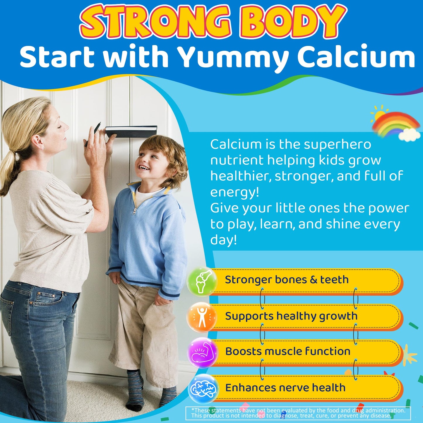 Lilicare Kids Calcium Gummies with Vitamin D3 K2, Magnesium & Zinc | Sugar-Free Algae Calcium | 60 Chewables