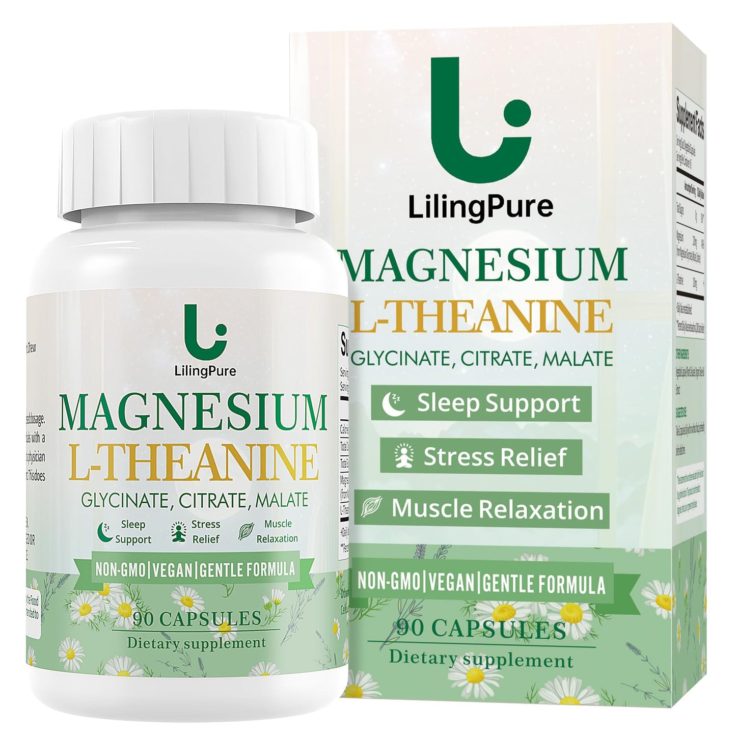 LilingPure Triple Magnesium Complex with L-Theanine – 200mg Mg + 100mg L-Theanine | 90 Capsules
