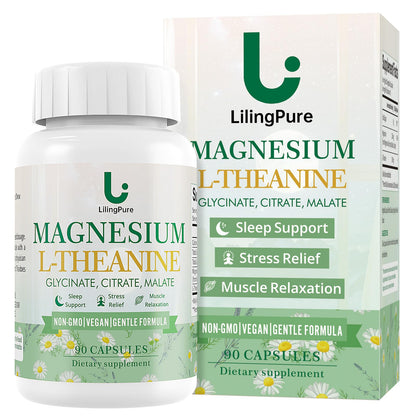 LilingPure Triple Magnesium Complex with L-Theanine – 200mg Mg + 100mg L-Theanine | 90 Capsules