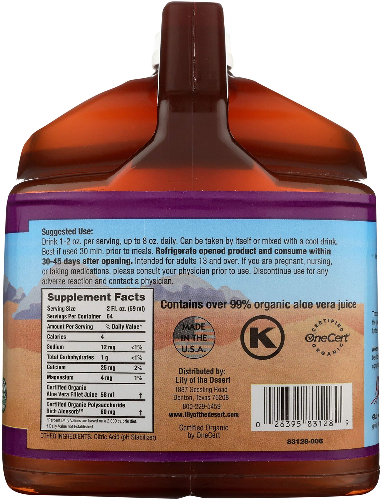 Lily of the Desert Aloe Vera Juice - Organic Inner Fillet, Preservative-Free, 128 Fl Oz | Gut Health & Skin