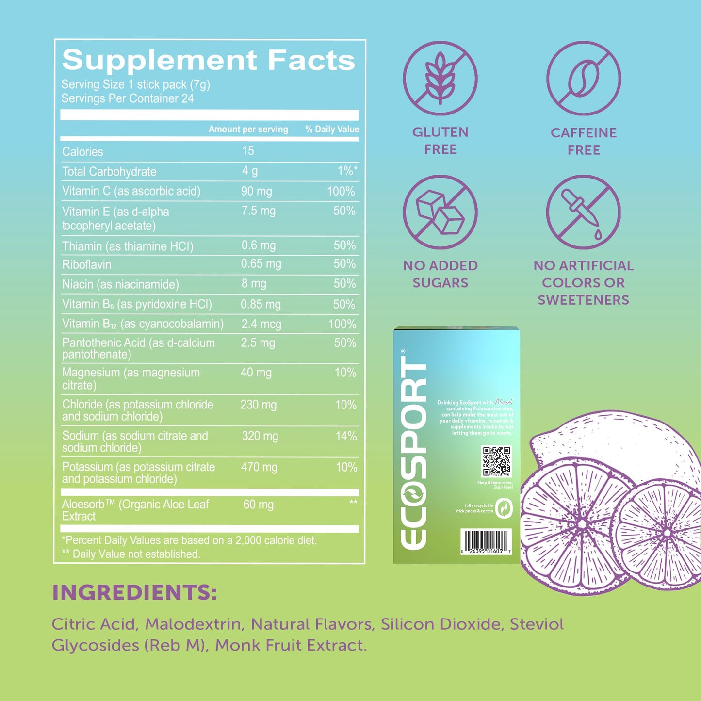 Lily of The Desert EcoSport Instant Hydration Packets – Lemon Lime, 24 Count (0.25 oz Each)