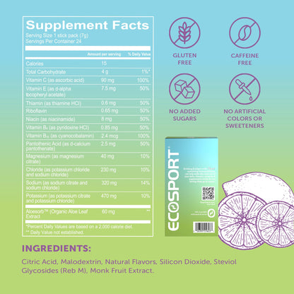 Lily of The Desert EcoSport Instant Hydration Packets – Lemon Lime, 24 Count (0.25 oz Each)