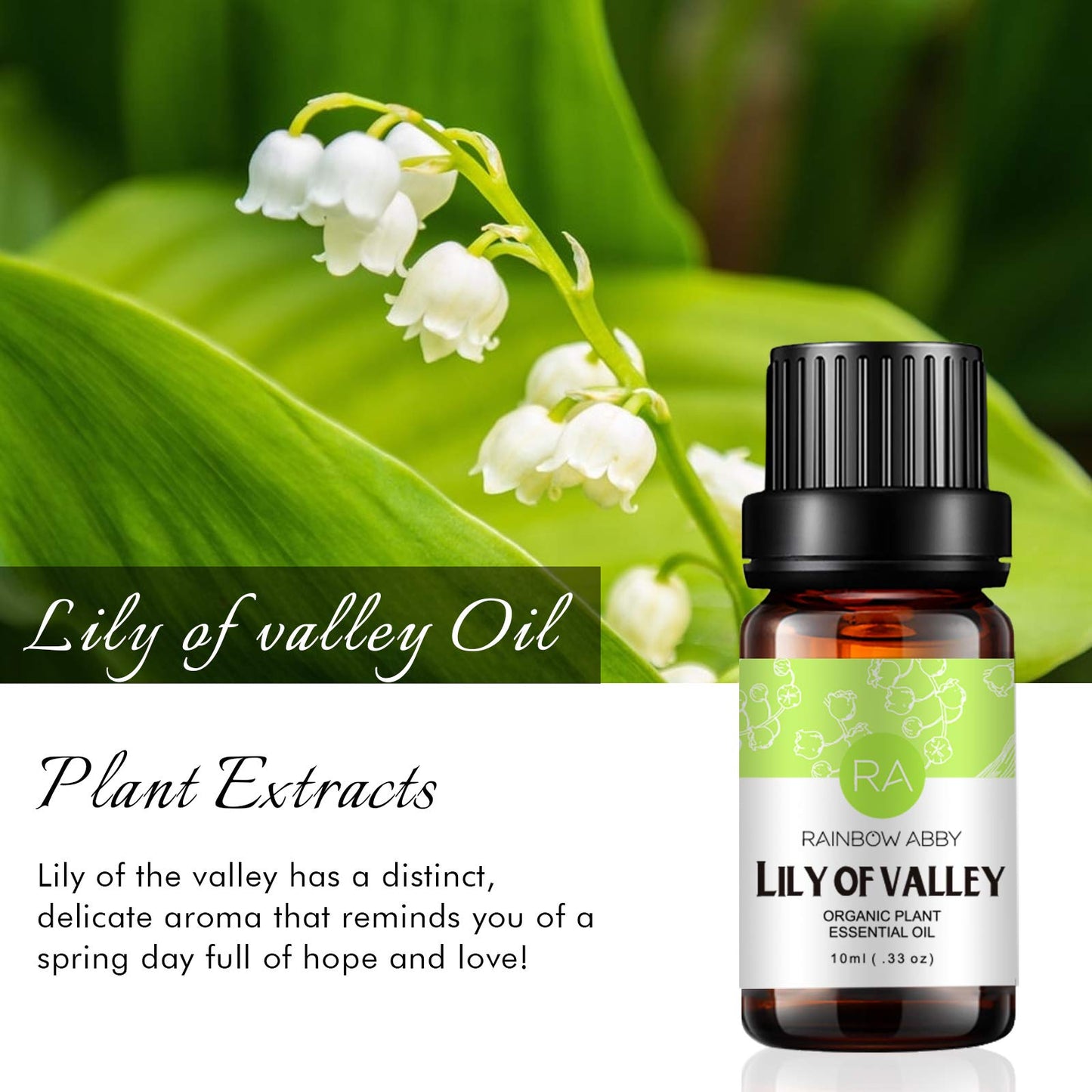 Rainbow Abby Lily of the Valley Essential Oil - 100% Pure Organic Lily of the Valley Oil for Diffuser, Aromatherapy, Skin & Hair Care - 10 ml