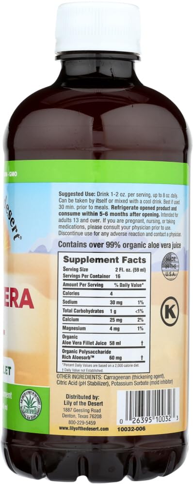 Lily of the Desert Aloe Vera Gel Organic Liquid 32 oz – 1 Pack