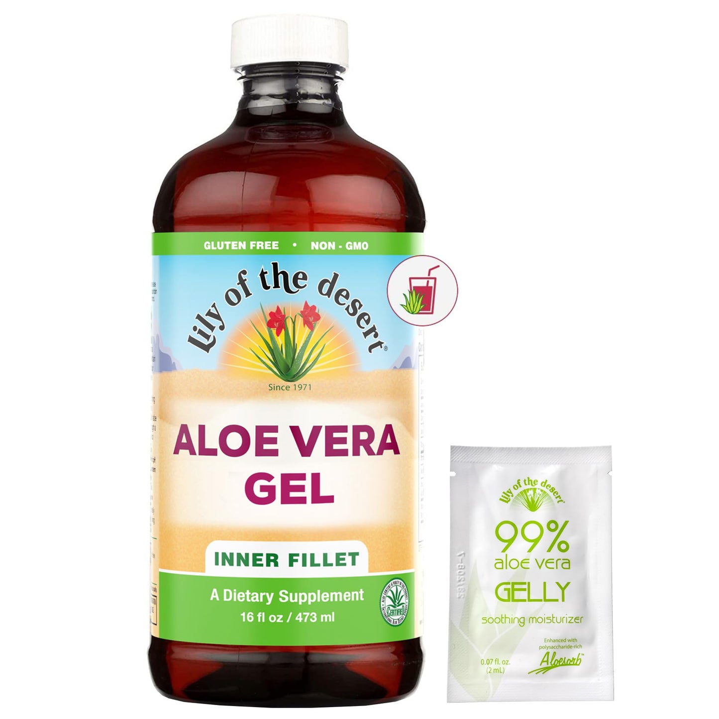 Lily of The Desert Aloe Vera Gel – Inner Fillet Drink for Gut Health (16 oz, Gelly Sachet Included)