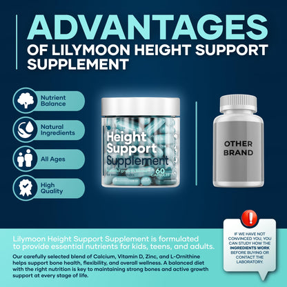 LilyMoon Height and Bone Support for Kids and Teens | Calcium Vitamin D Zinc 60 Caps