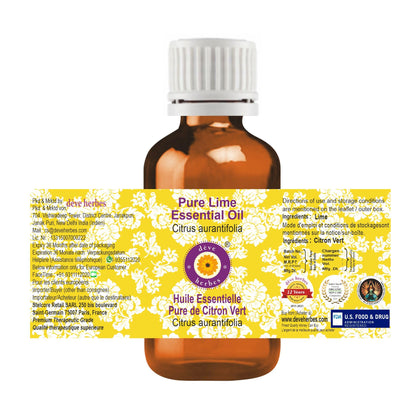 dève herbes Lime Essential Oil (Citrus aurantifolia) - Pure, Steam Distilled, 30ml