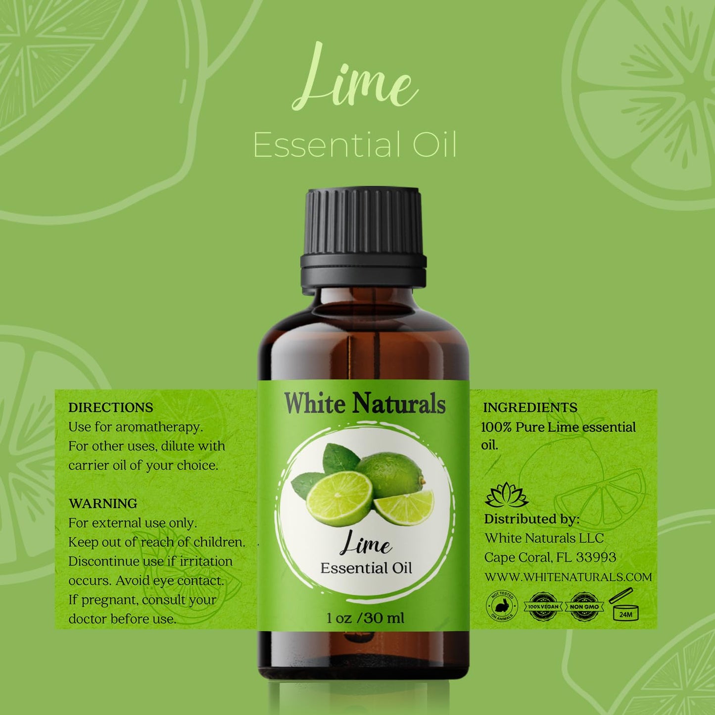White Naturals Lime Essential Oil – 100% Pure & Cold-Pressed (1oz)