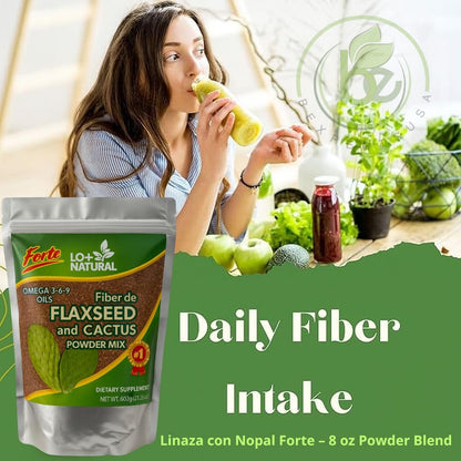 Linaza con Nopal Forte – 8 oz – 100% Natural Flaxseed & Nopal Cactus Powder – Fiber-Rich Digestive Support – Ground Blend Dietary Supplement – Vegan & Non-GMO (Pack of 2)