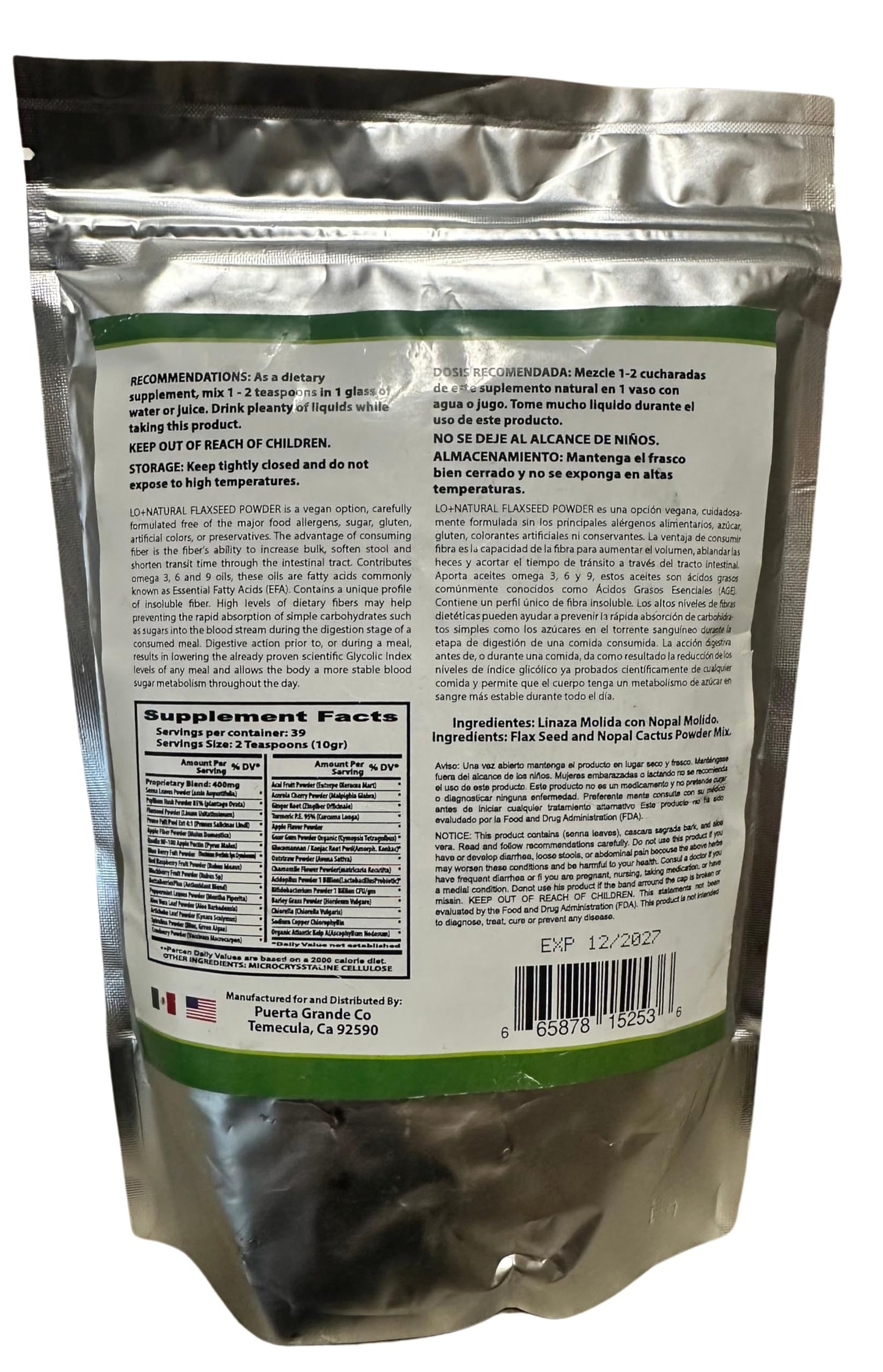 Linaza con Nopal Forte – 8 oz – 100% Natural Flaxseed & Nopal Cactus Powder – Fiber-Rich Digestive Support – Ground Blend Dietary Supplement – Vegan & Non-GMO (Pack of 2)