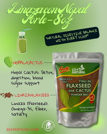 Linaza with Nopal Forte – 8 oz – 100% Natural Flaxseed & Nopal Cactus Powder – Fiber-Rich Digestive Support – Ground Blend Dietary Supplement – Vegan & Non-GMO