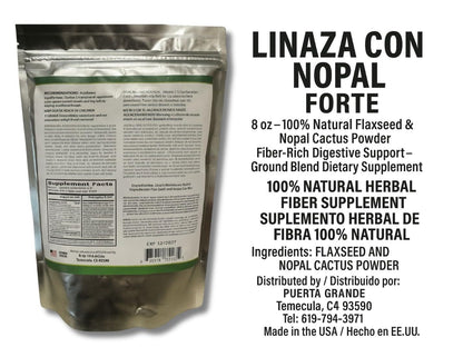 Linaza with Nopal Forte – 8 oz – 100% Natural Flaxseed & Nopal Cactus Powder – Fiber-Rich Digestive Support – Ground Blend Dietary Supplement – Vegan & Non-GMO