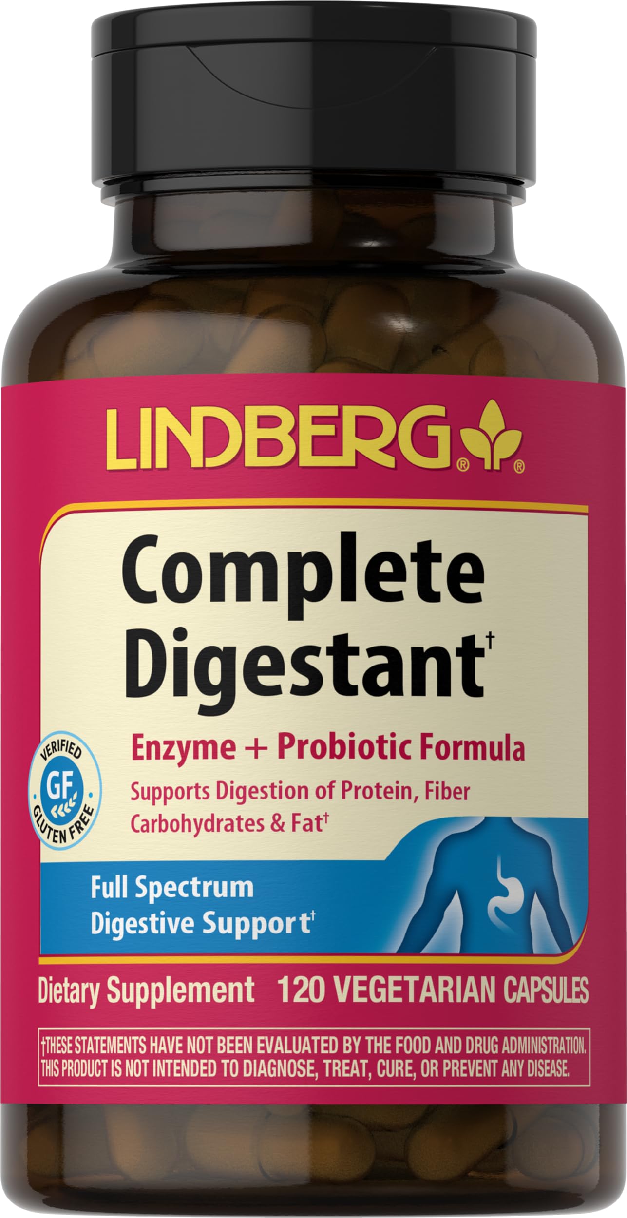 Lindberg Complete Digestant Multi-Enzyme Formula with Pancreatin & Betain Hydrochloride, 120 Capsules