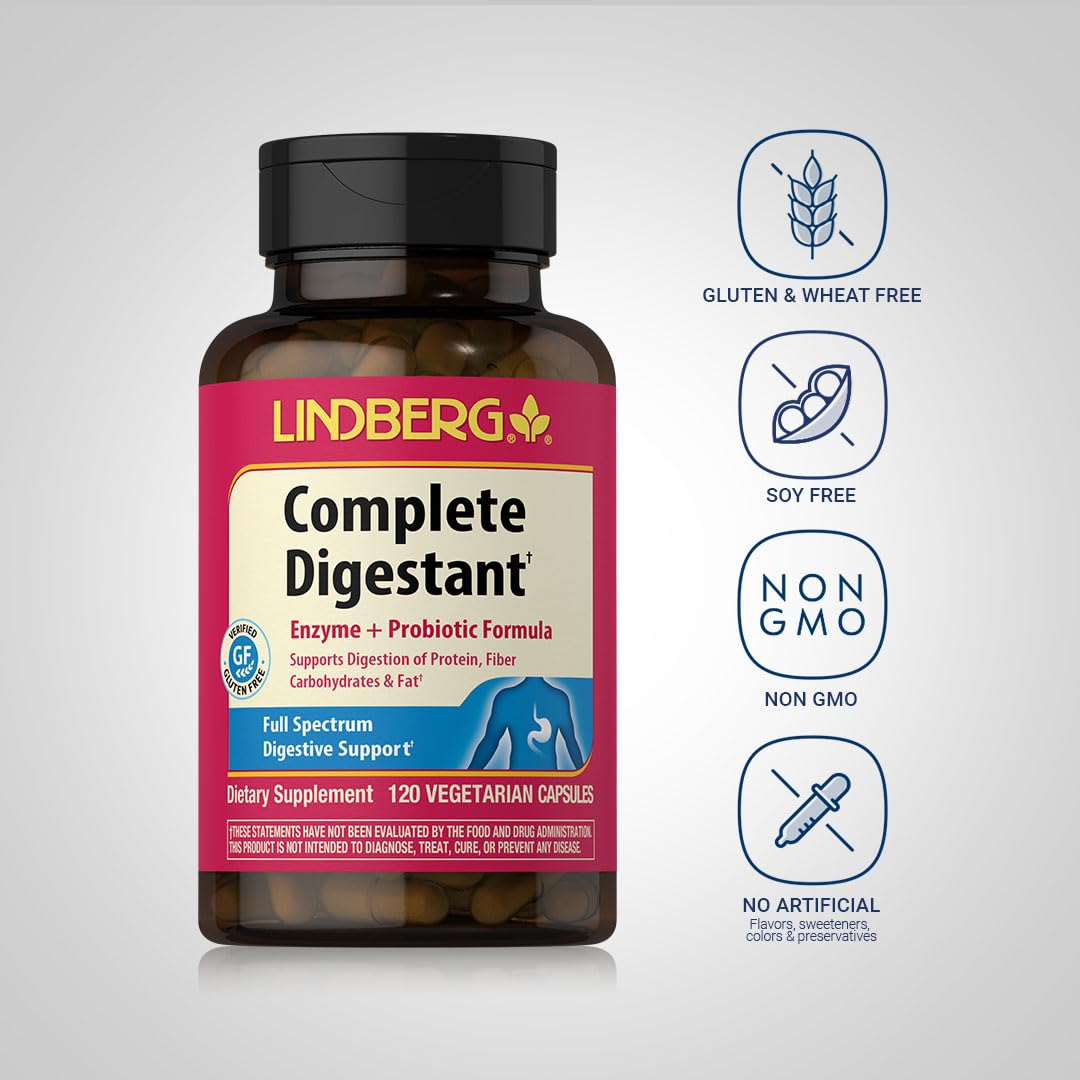 Lindberg Complete Digestant Multi-Enzyme Formula with Pancreatin & Betain Hydrochloride, 120 Capsules