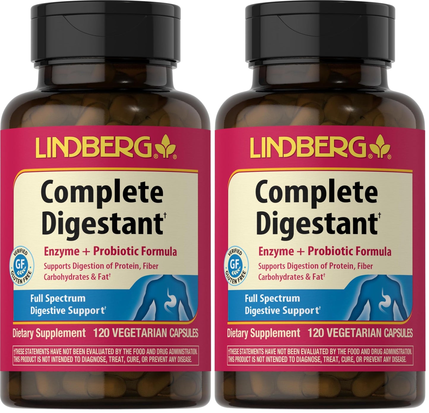 Lindberg Complete Digestant – Multi-Enzyme Formula with Pancreatin & Betaine HCl – 120 Capsules (Pack of 2)