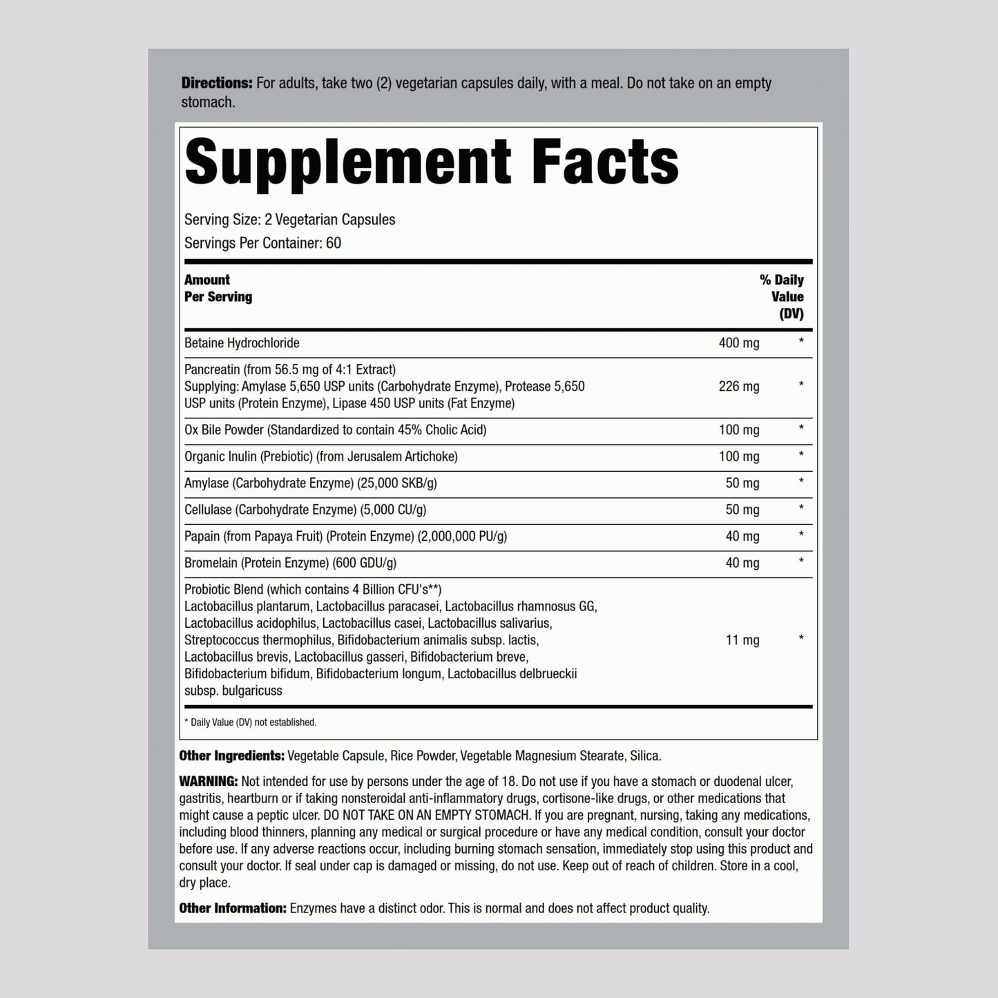 Lindberg Complete Digestant – Multi-Enzyme Formula with Pancreatin & Betaine HCl – 120 Capsules (Pack of 2)