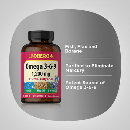 Lindberg Omega 3-6-9 Supplements 1200mg | 90 Softgels | Non-GMO Gluten Free | Pack of 2