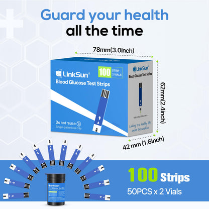 LinkSun 100-Count Diabetic Blood Test Strips for G-425/G-427B – 0.7µL, 5s