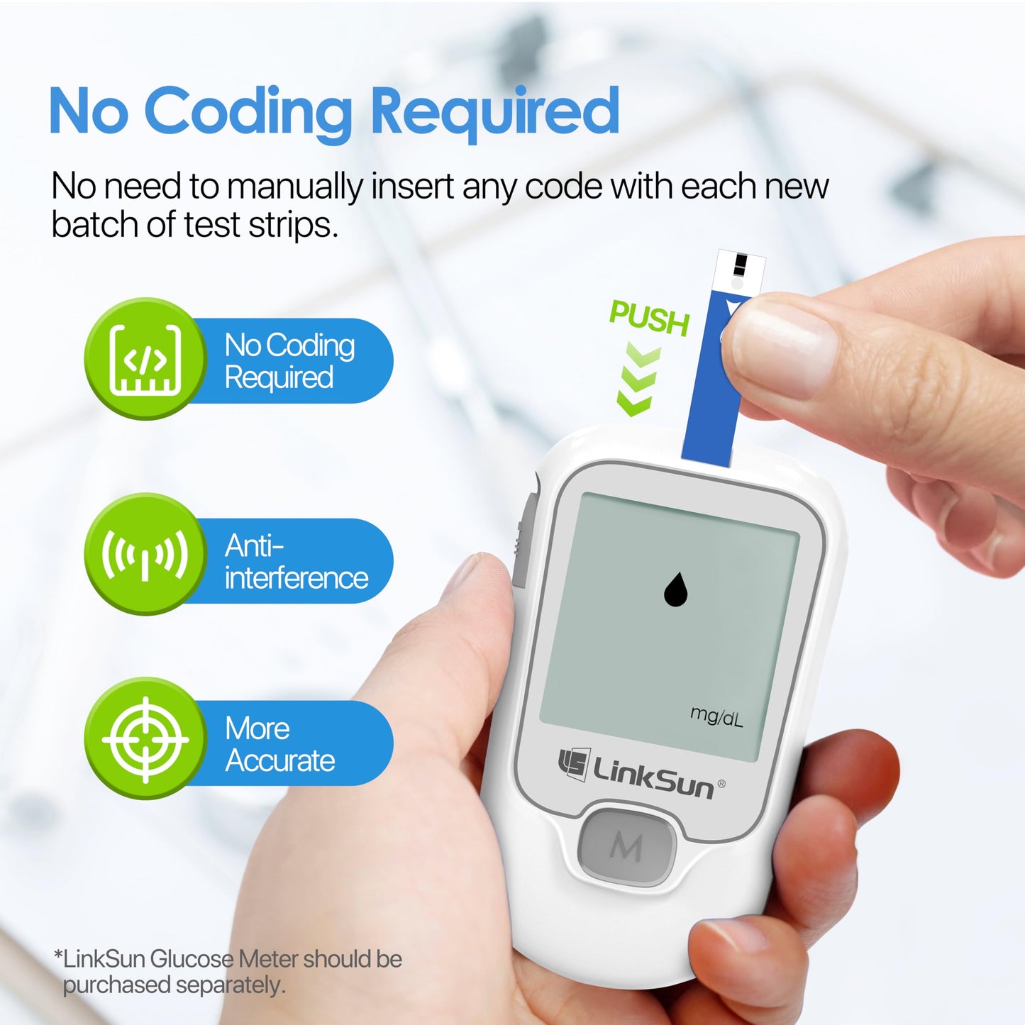 LinkSun 100-Count Diabetic Blood Test Strips for G-425/G-427B – 0.7µL, 5s