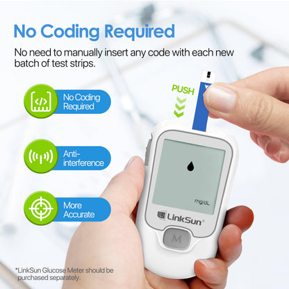 LinkSun 100-Count Diabetic Blood Test Strips for G-425/G-427B – 0.7µL, 5s