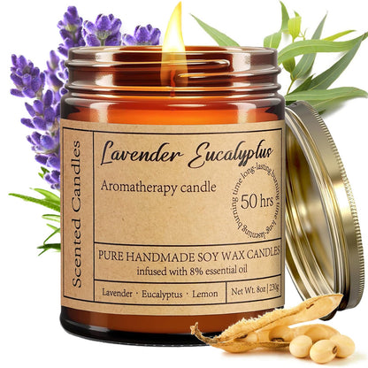 Liofeve Lavender & Eucalyptus Soy Candle – 8oz Aromatherapy for Relaxation